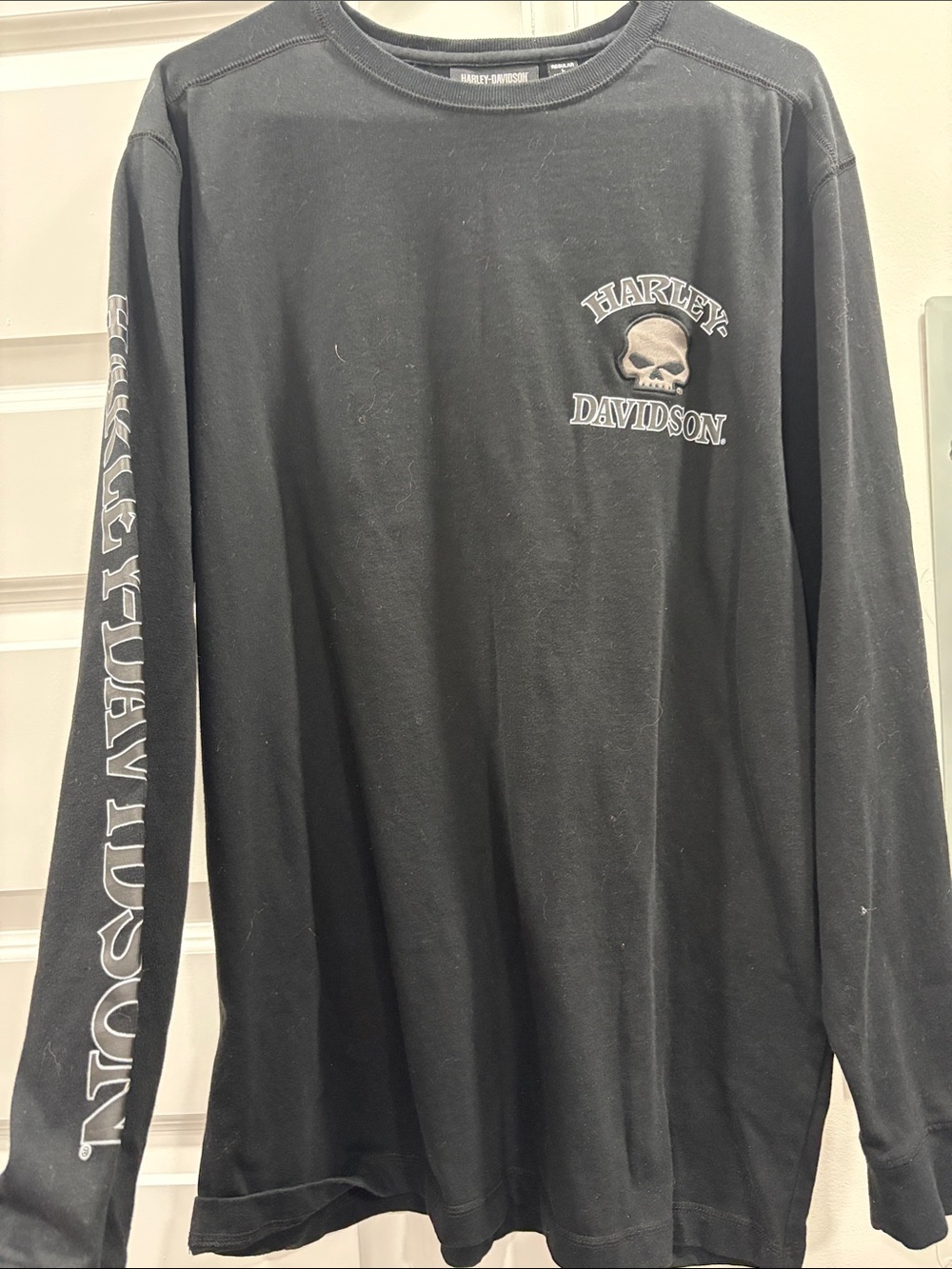Harley-Davidson Black Long-Sleeve Skull Tee with Sleeve Logo
